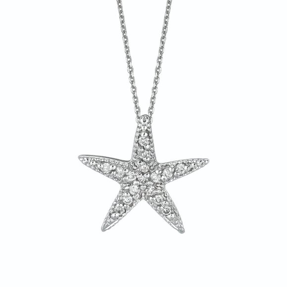 0.16 Carat Diamond Starfish Necklace 14K White